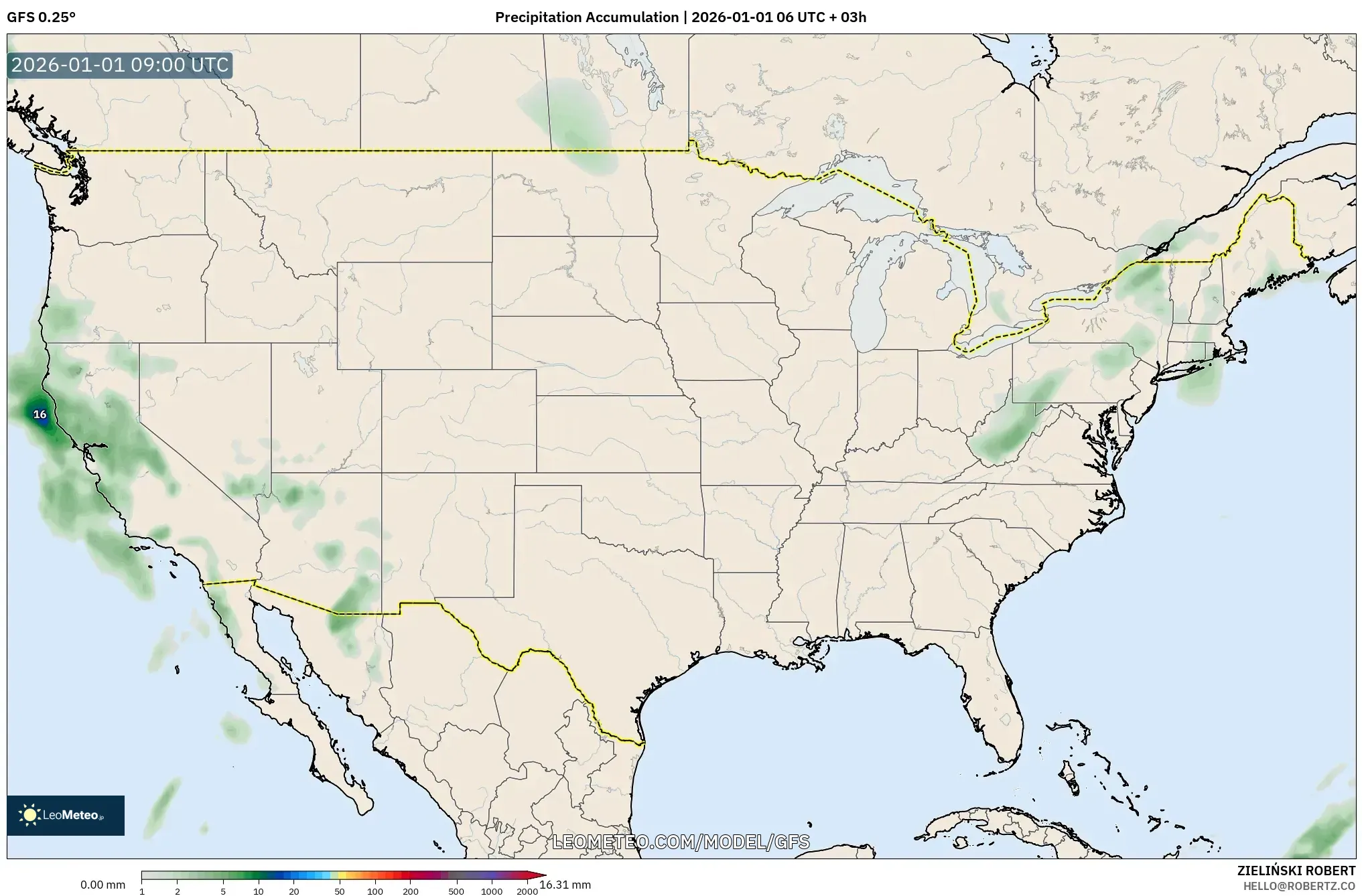 GFS model - United States, Precipitation Accumulation