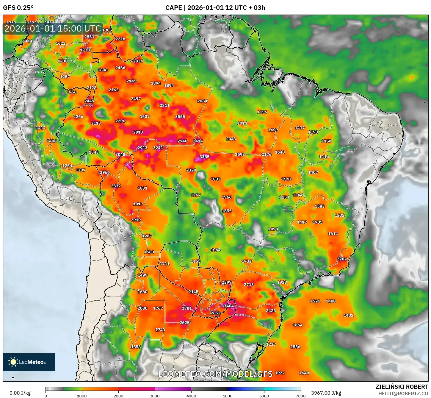 GFS model - Brazil, CAPE