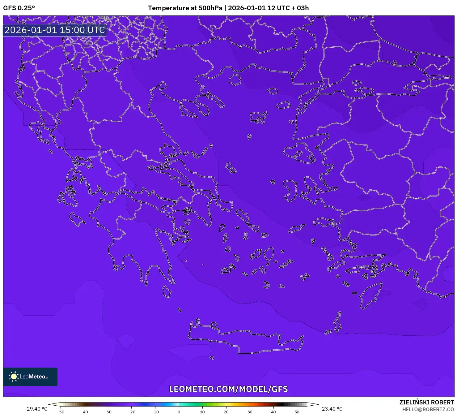 GFS model - Greece, Temperature at 500hPa