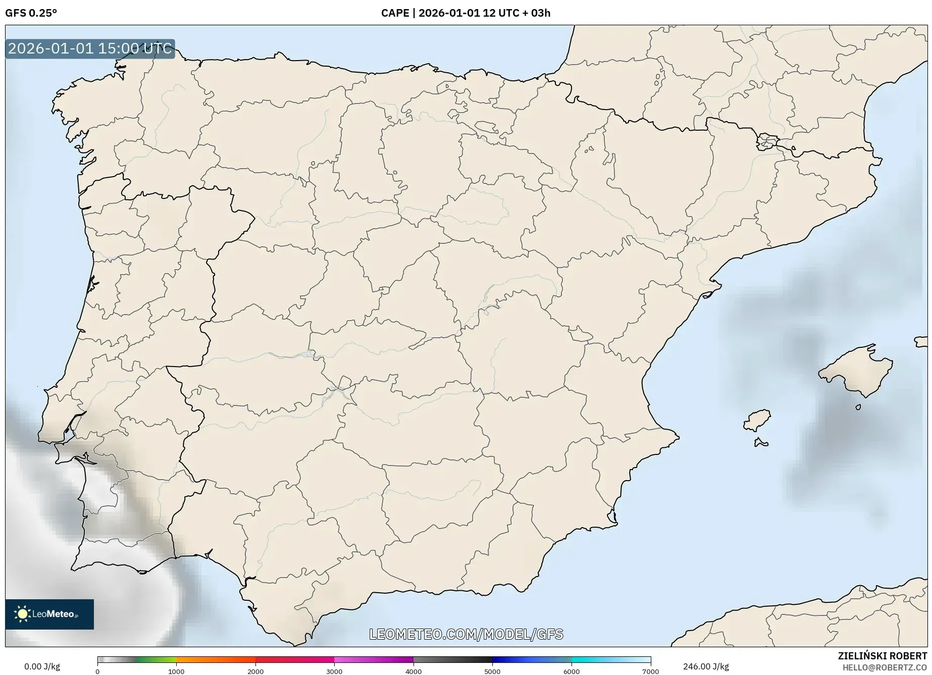 GFS model - Spain, CAPE