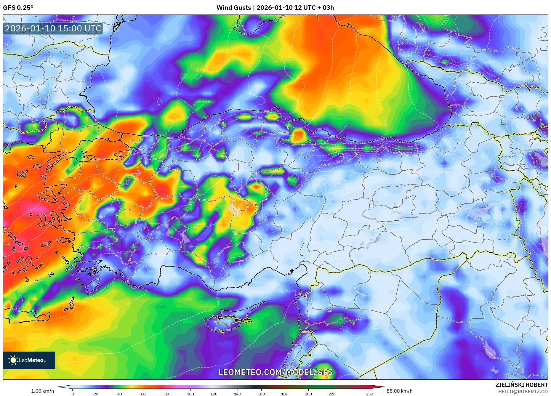 GFS model - Turkey, Wind Gusts