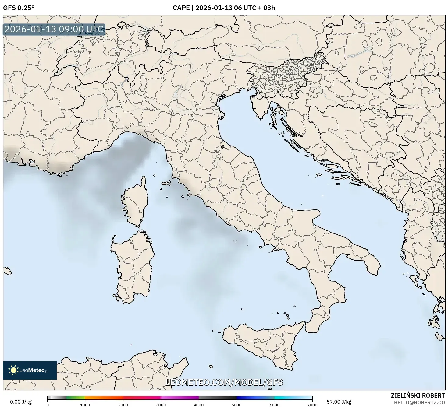 GFS model - Italy, CAPE