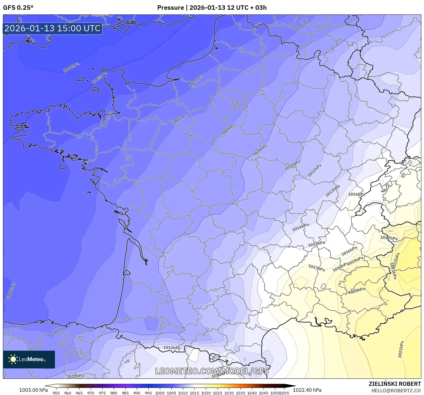 GFS model - France, Pressure