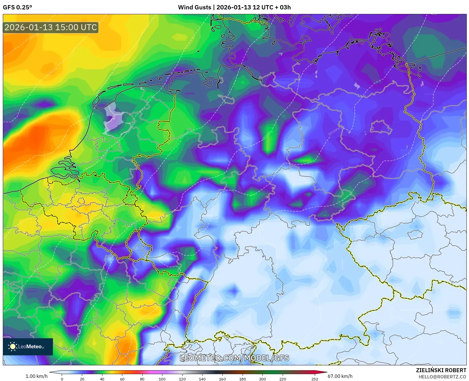 GFS model - Germany, Wind Gusts