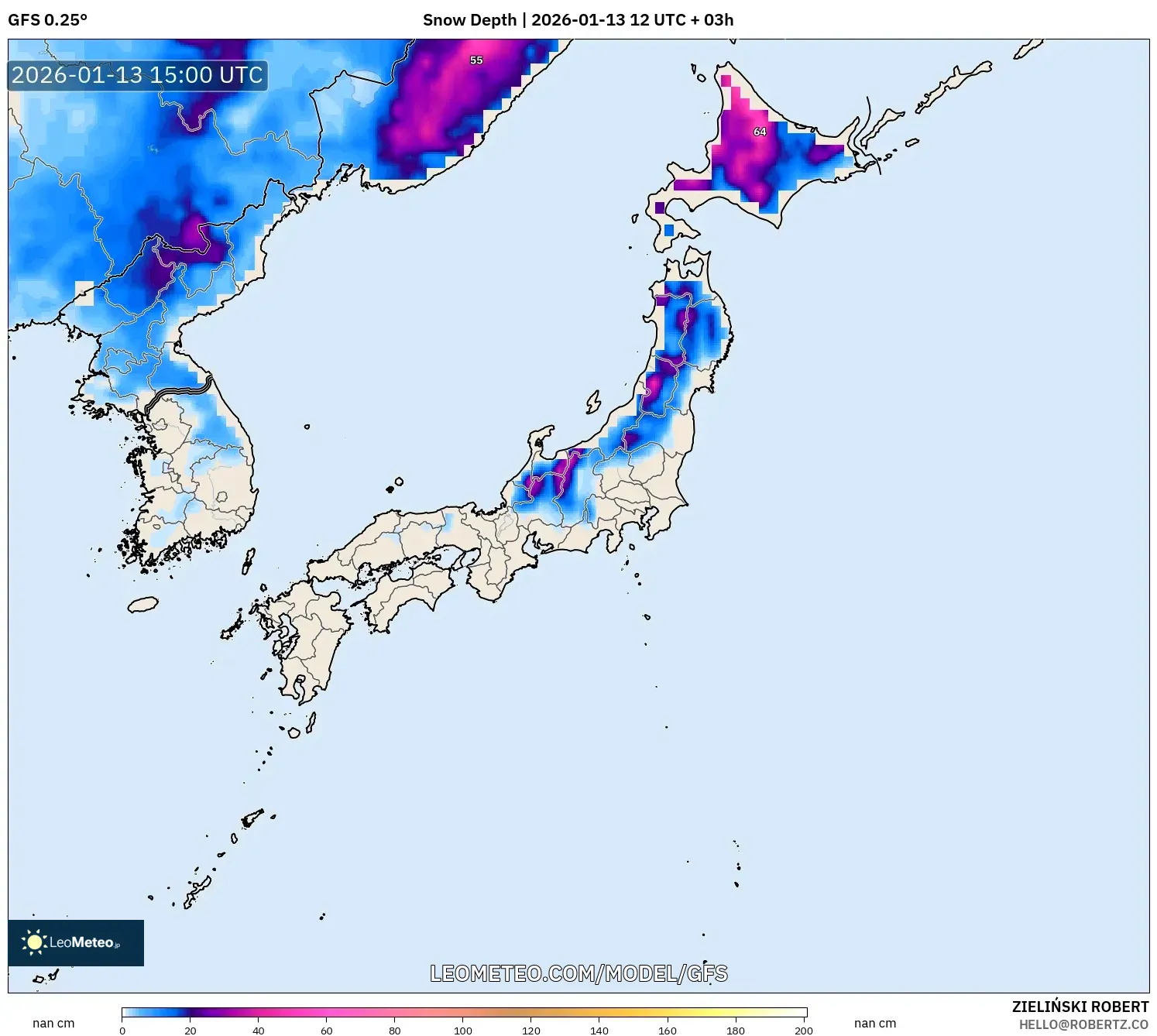 GFS model - Japan, Snow Depth
