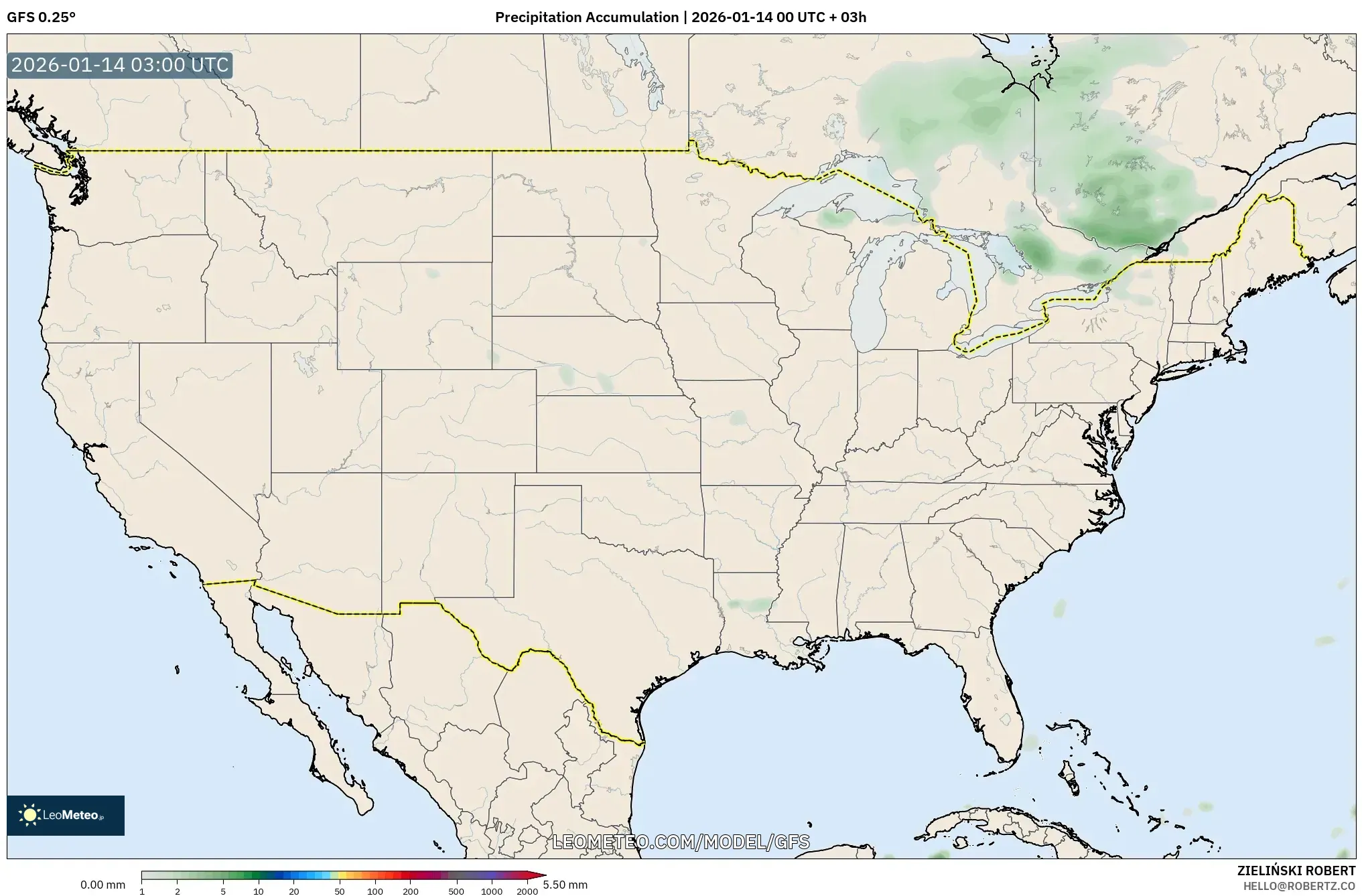 GFS model - United States, Precipitation Accumulation