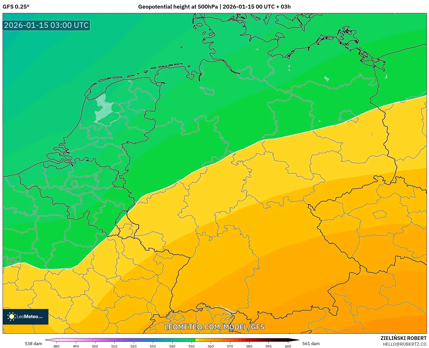 GFS model - Germany, Geopotential height at 500hPa