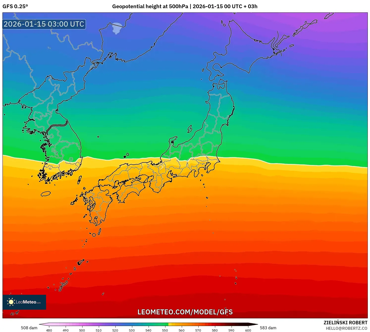 GFS model - Japan, Geopotential height at 500hPa