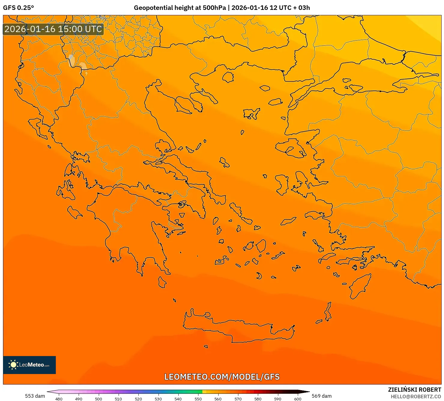 GFS model - Greece, Geopotential height at 500hPa