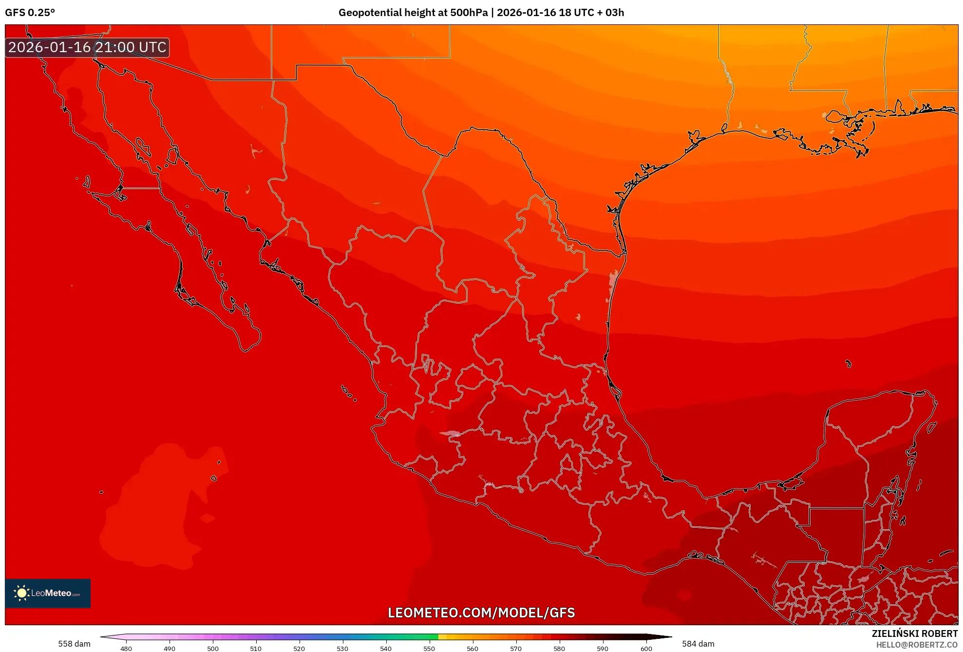 GFS model - Mexico, Geopotential height at 500hPa