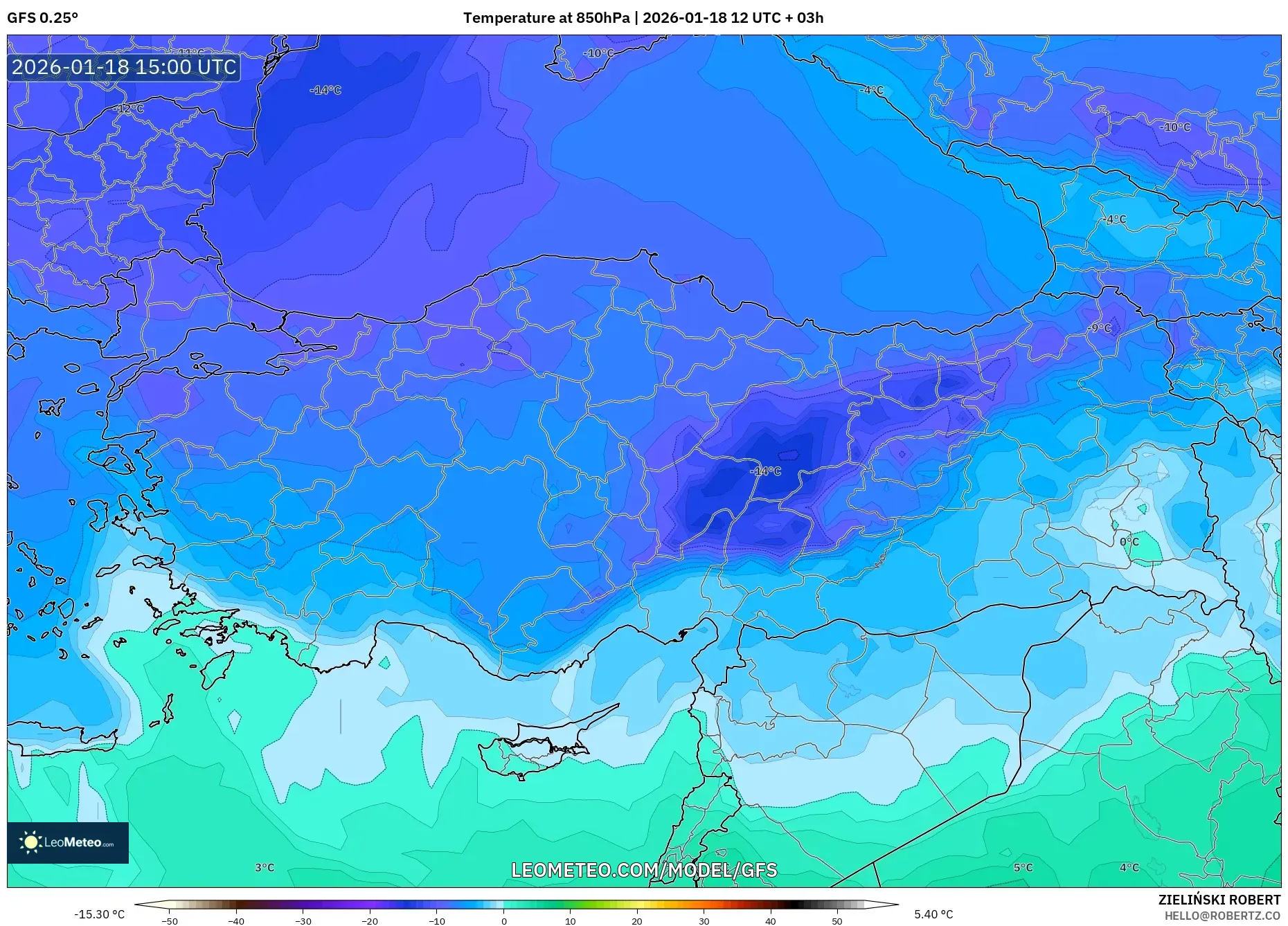 GFS model - Turkey, Temperature at 850hPa
