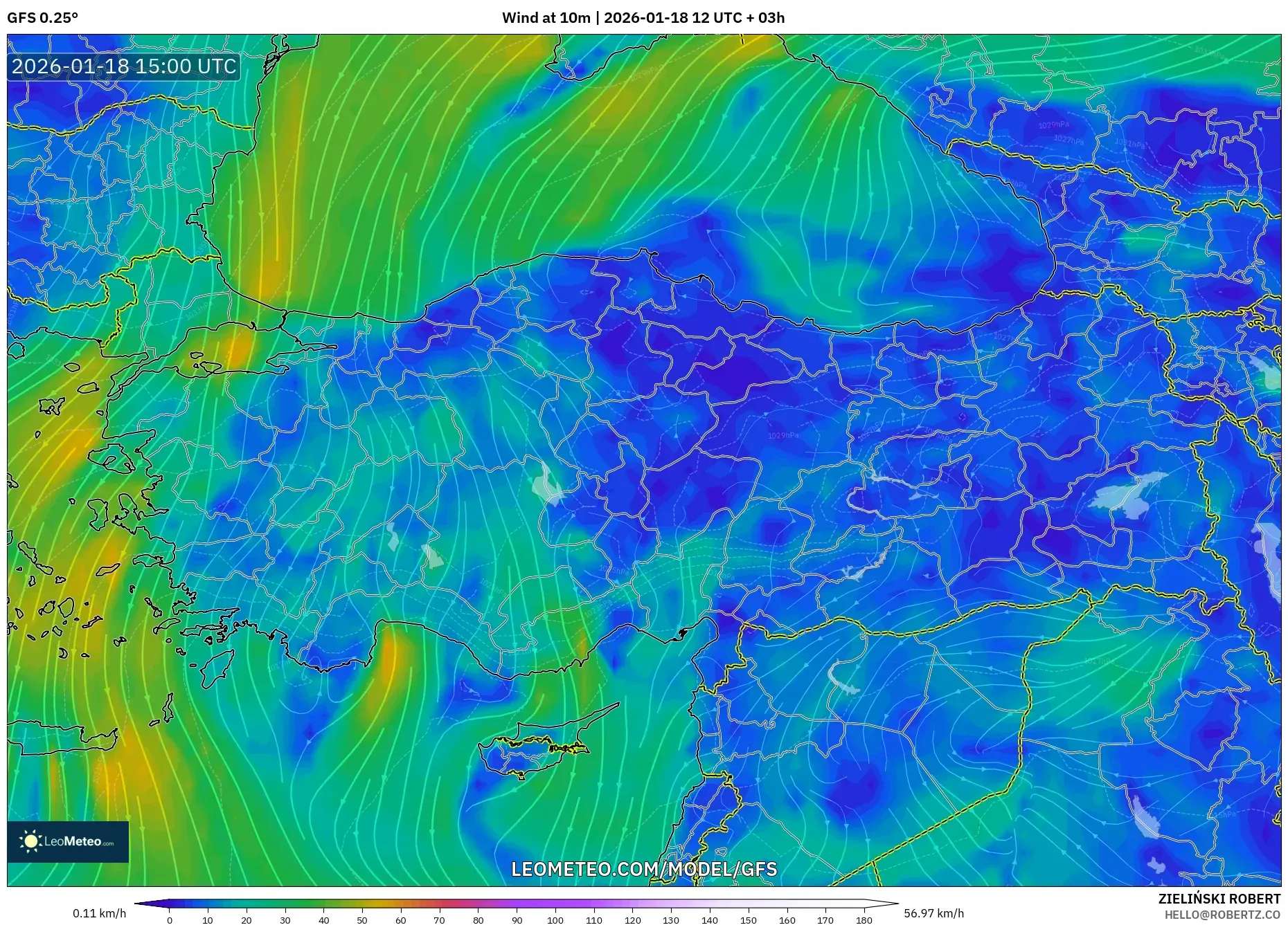GFS model - Turkey, Wind at 10m