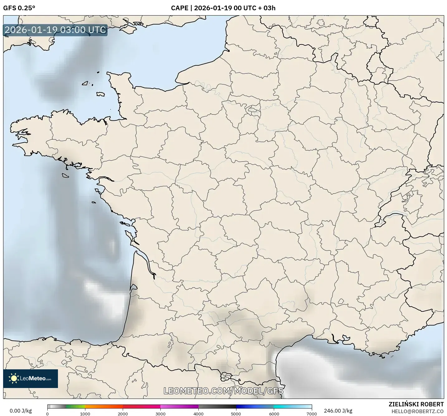 GFS model - France, CAPE