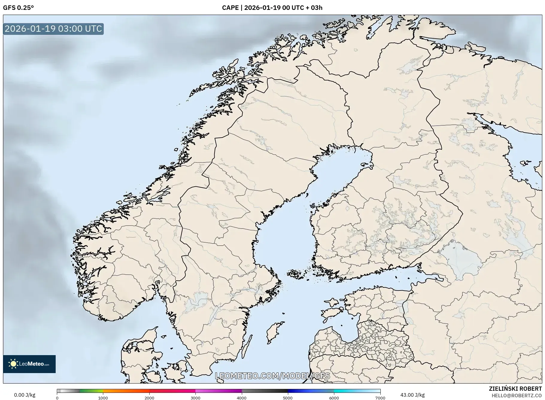 GFS model - Scandinavia, CAPE