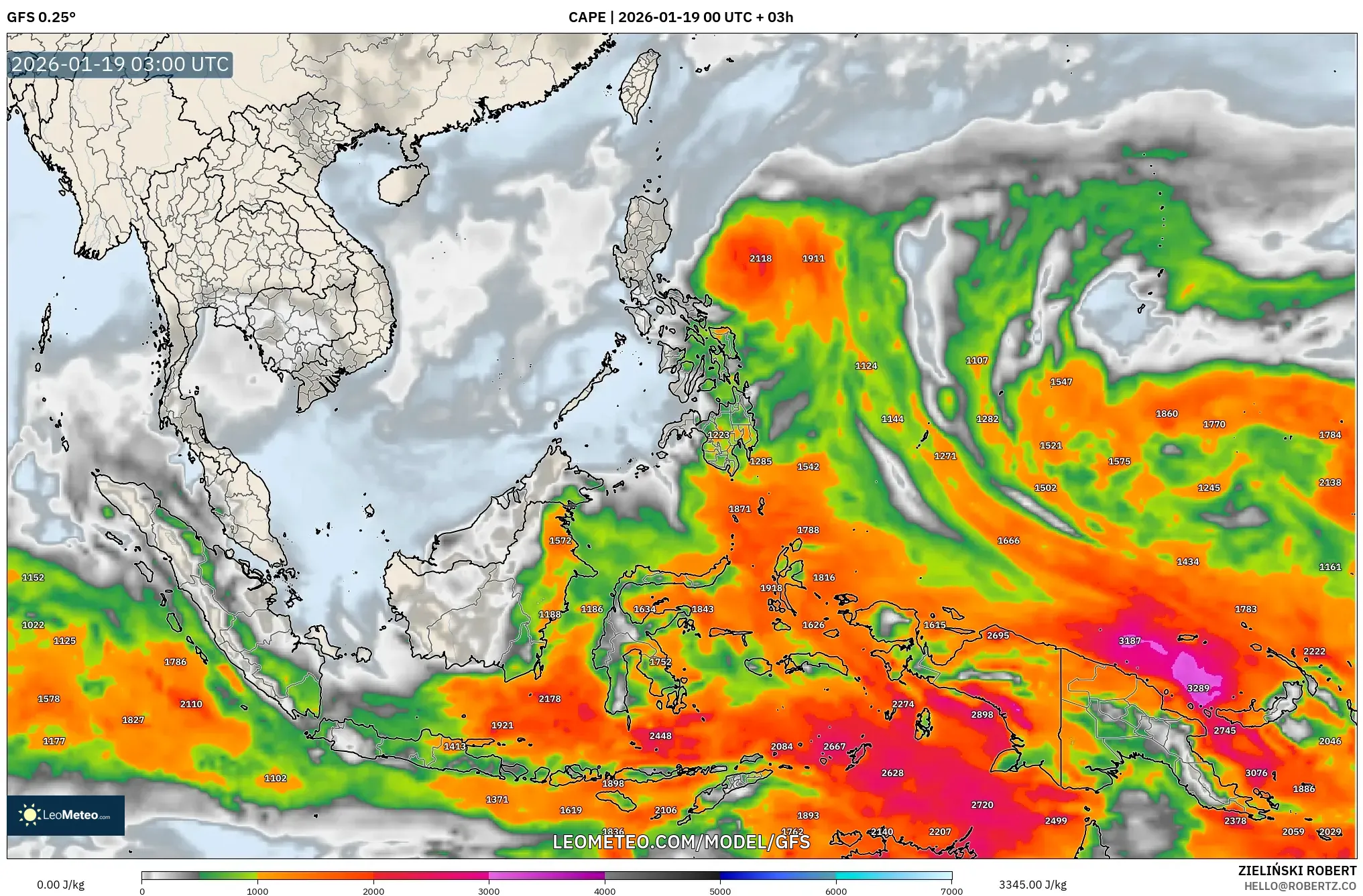 GFS model - South East Asia, CAPE