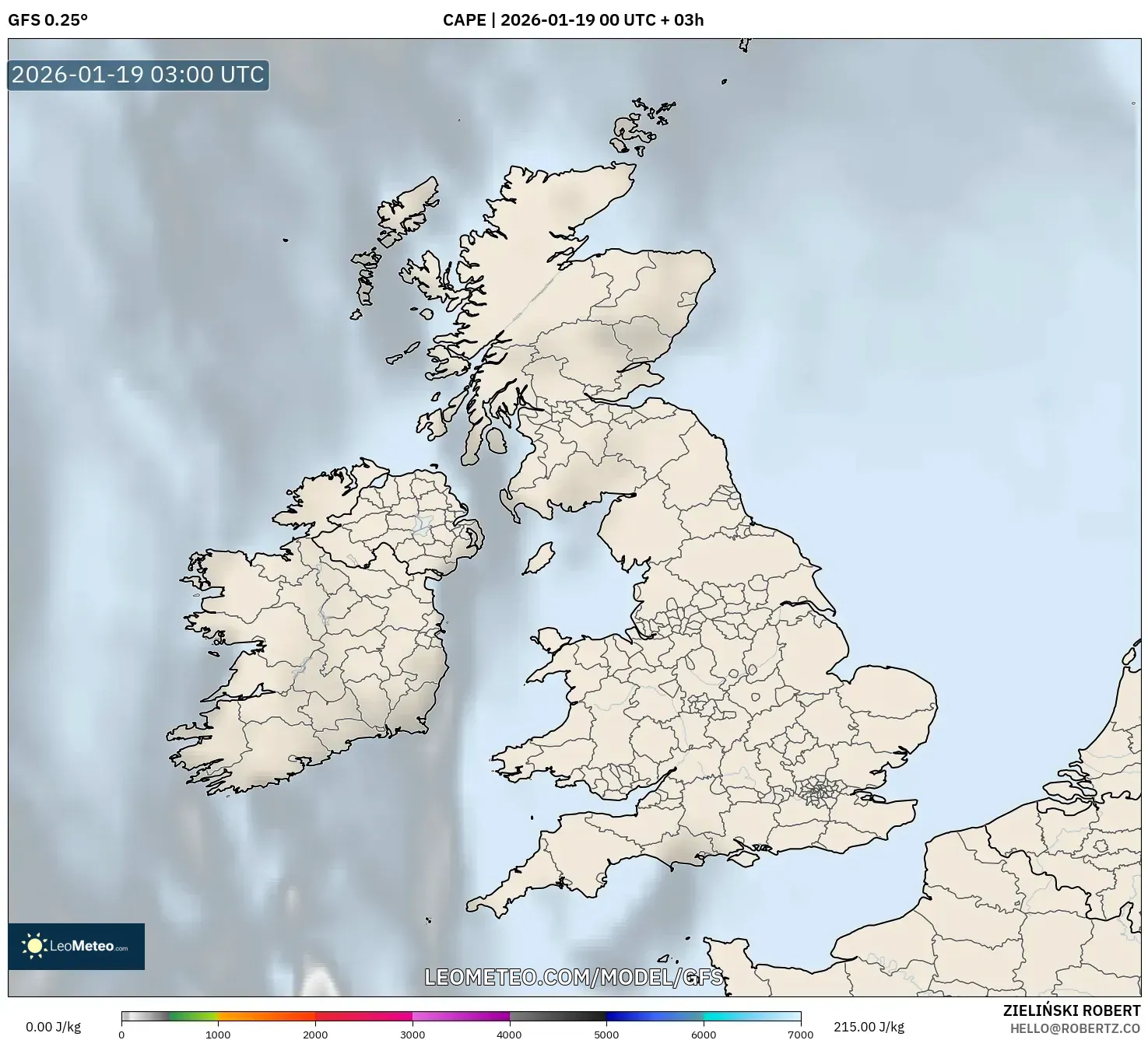 GFS model - United Kingdom, CAPE
