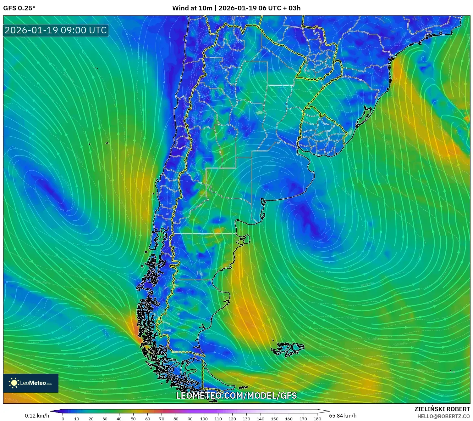 GFS model - Argentina, Wind at 10m