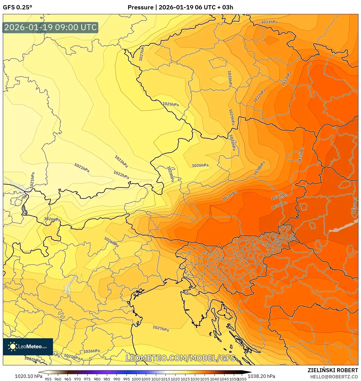 GFS model - Austria, Pressure