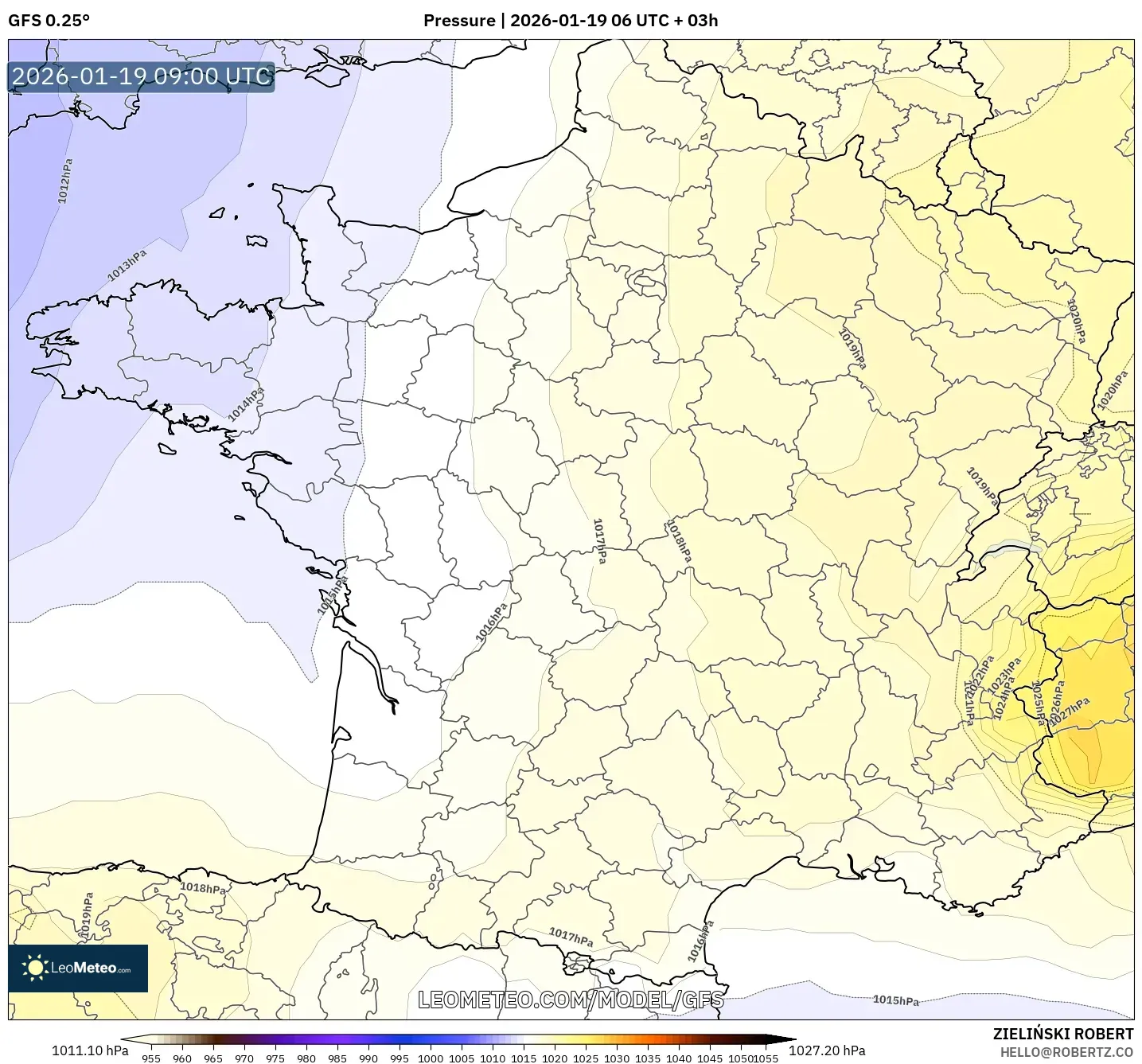 GFS model - France, Pressure