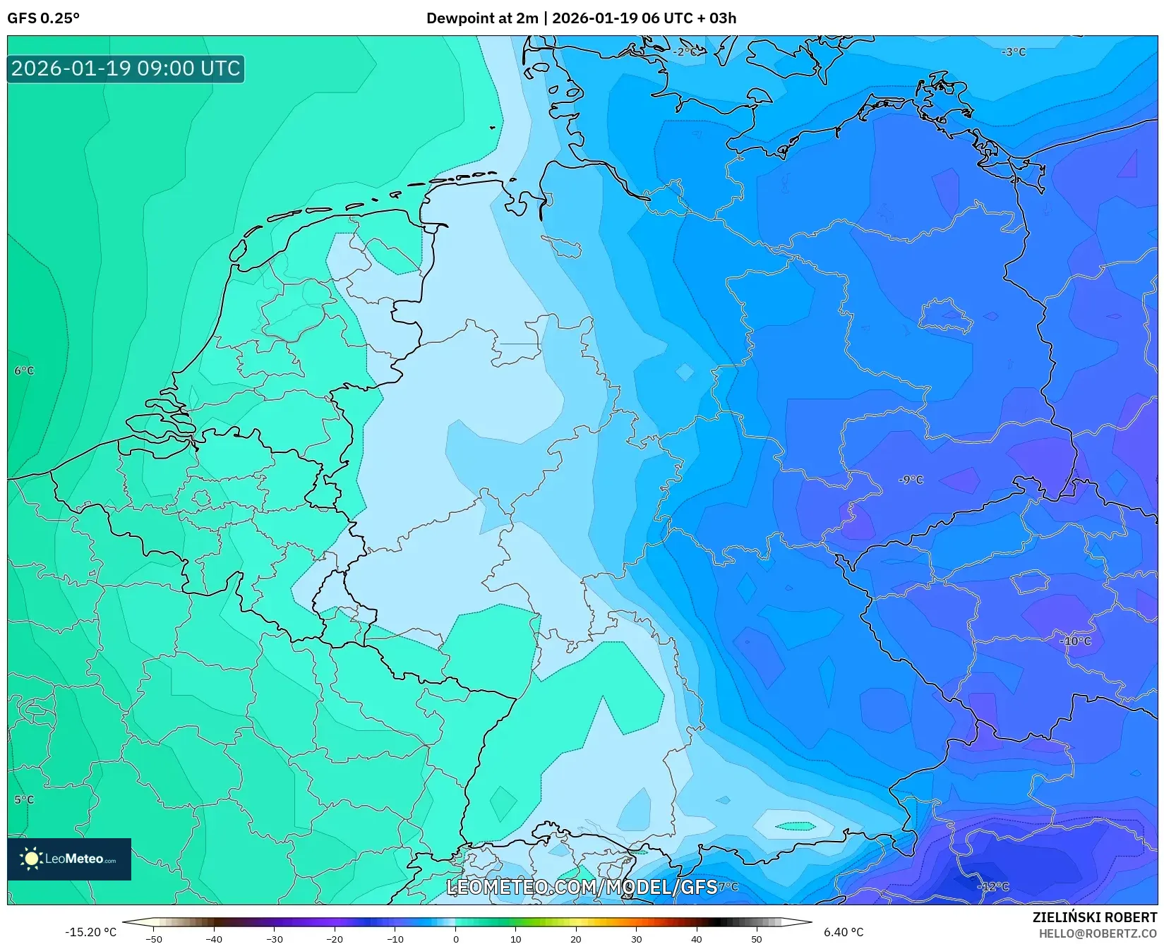 GFS model - Germany, Dewpoint at 2m