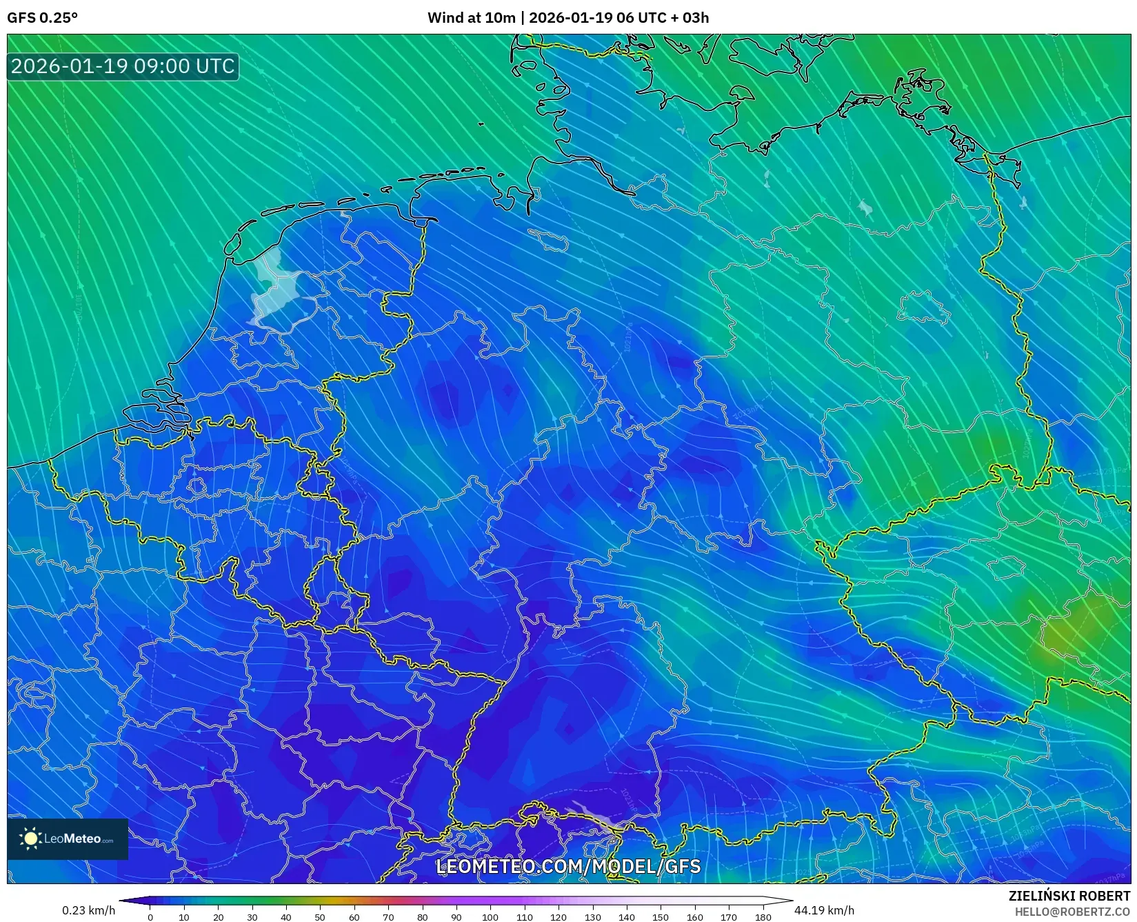 GFS model - Germany, Wind at 10m