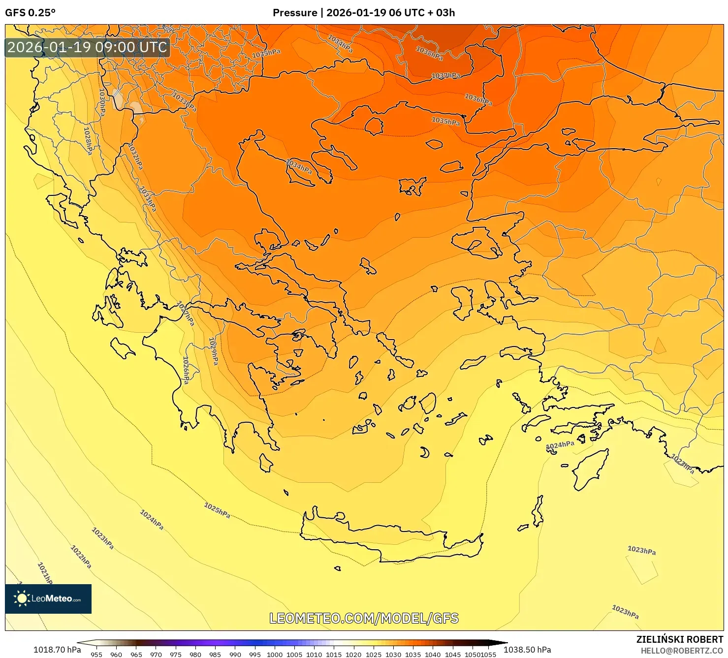 GFS model - Greece, Pressure