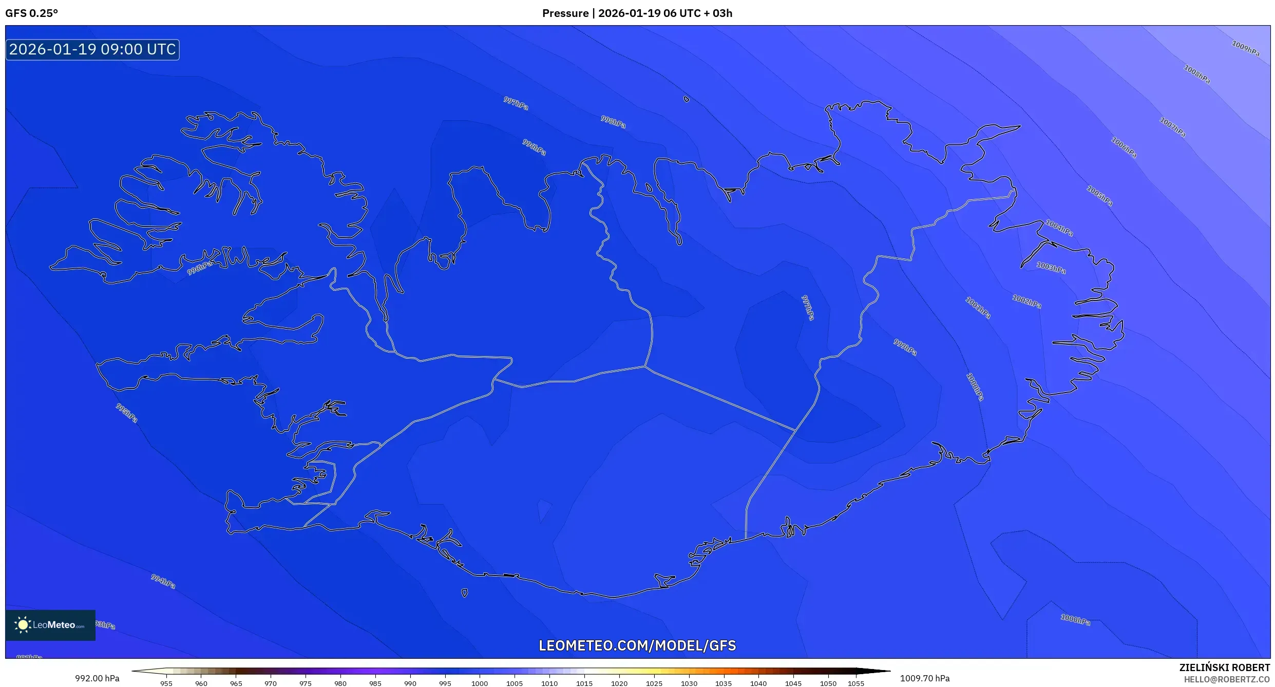 GFS model - Iceland, Pressure