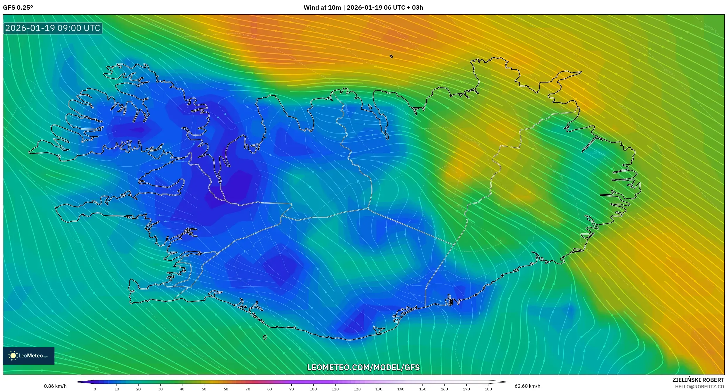 GFS model - Iceland, Wind at 10m