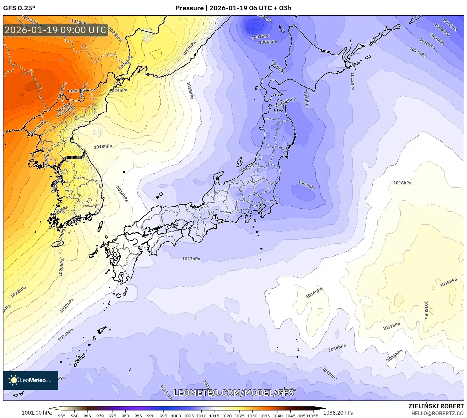 GFS model - Japan, Pressure