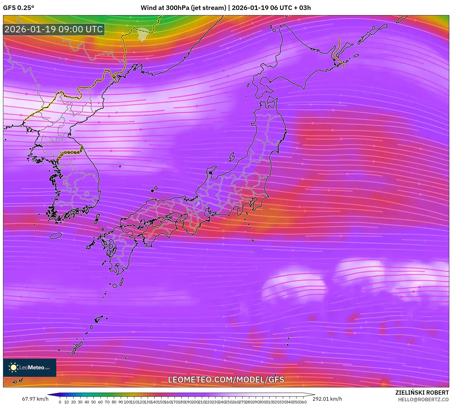 GFS model - Japan, Wind at 300hPa (jet stream)