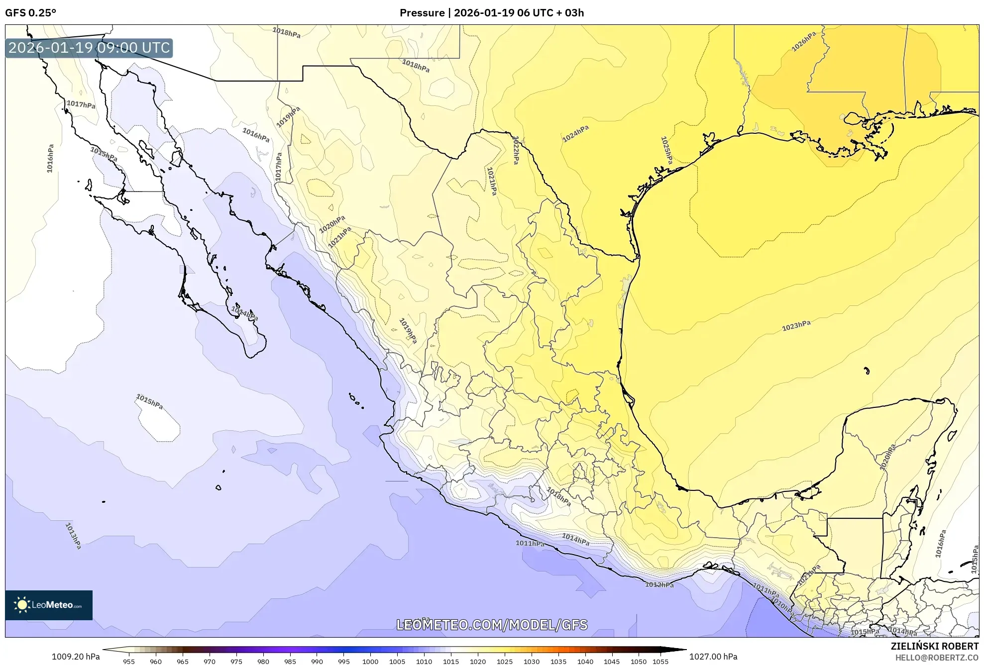 GFS model - Mexico, Pressure