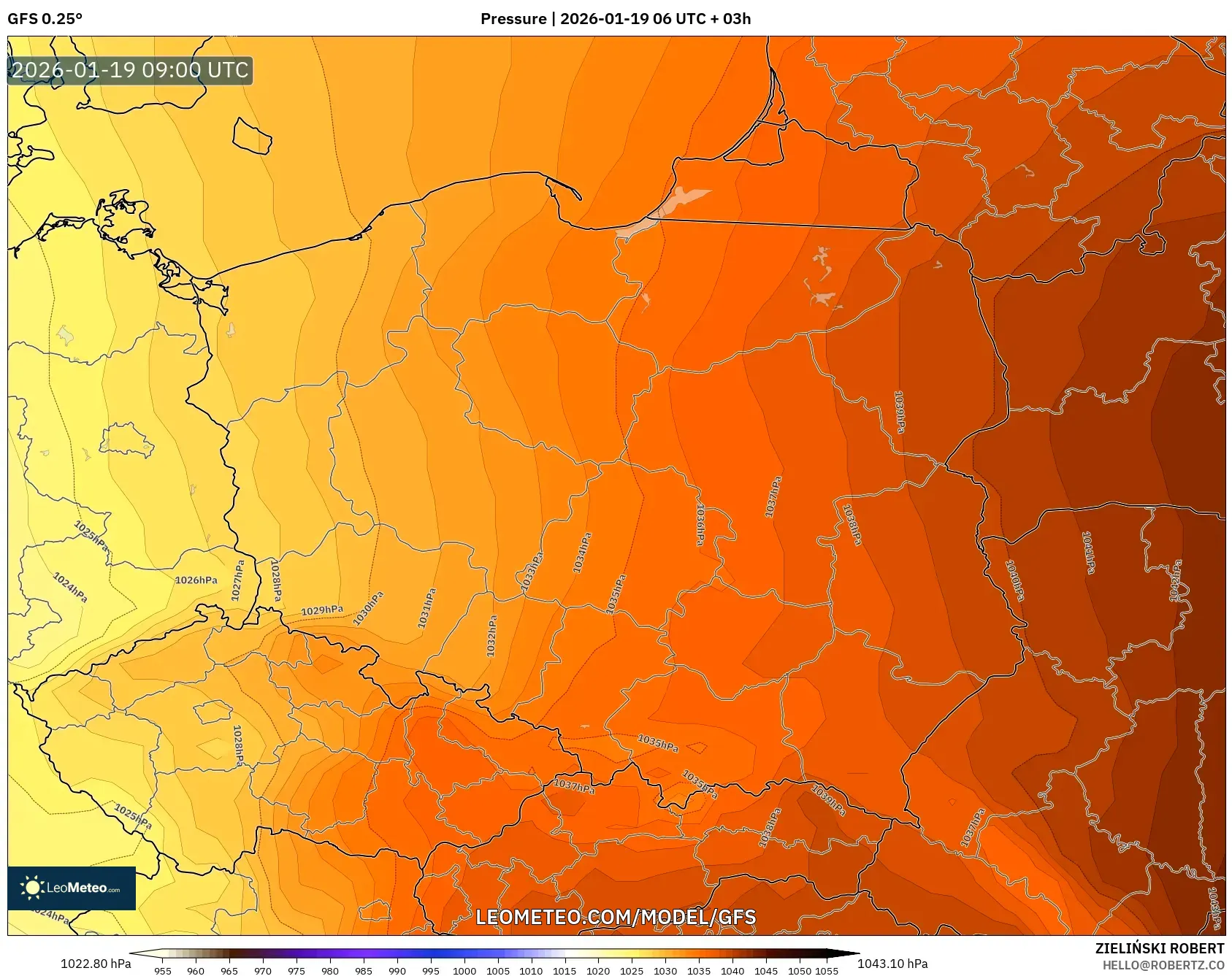 GFS model - Poland, Pressure