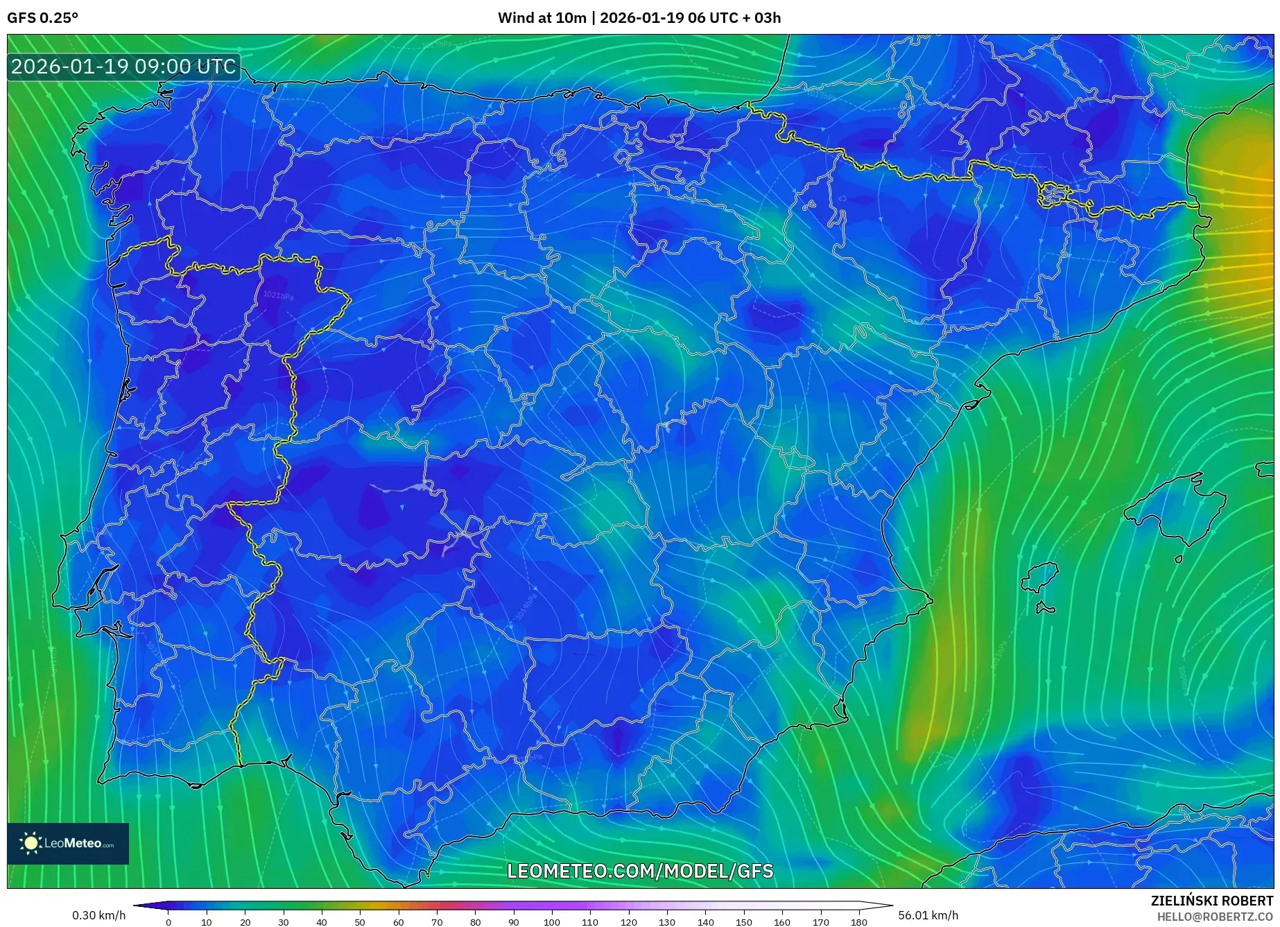 GFS model - Spain, Wind at 10m