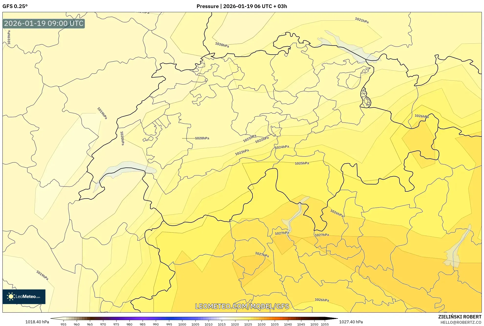 GFS model - Switzerland, Pressure
