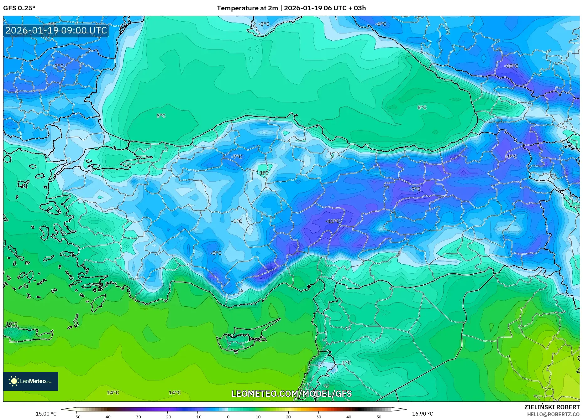GFS model - Turkey, Temperature at 2m