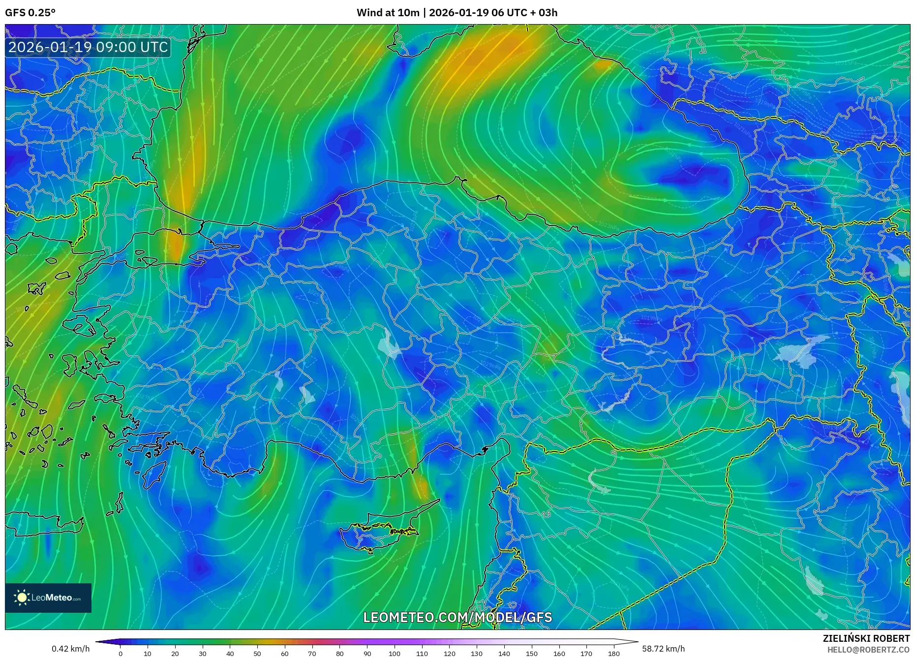 GFS model - Turkey, Wind at 10m