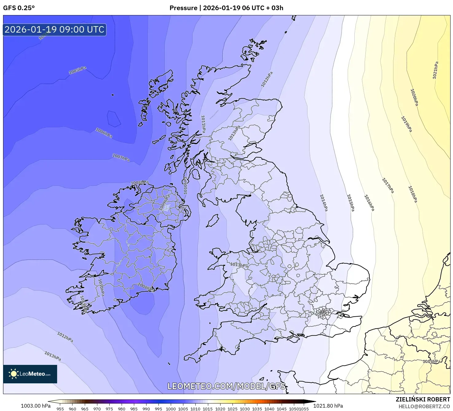 GFS model - United Kingdom, Pressure