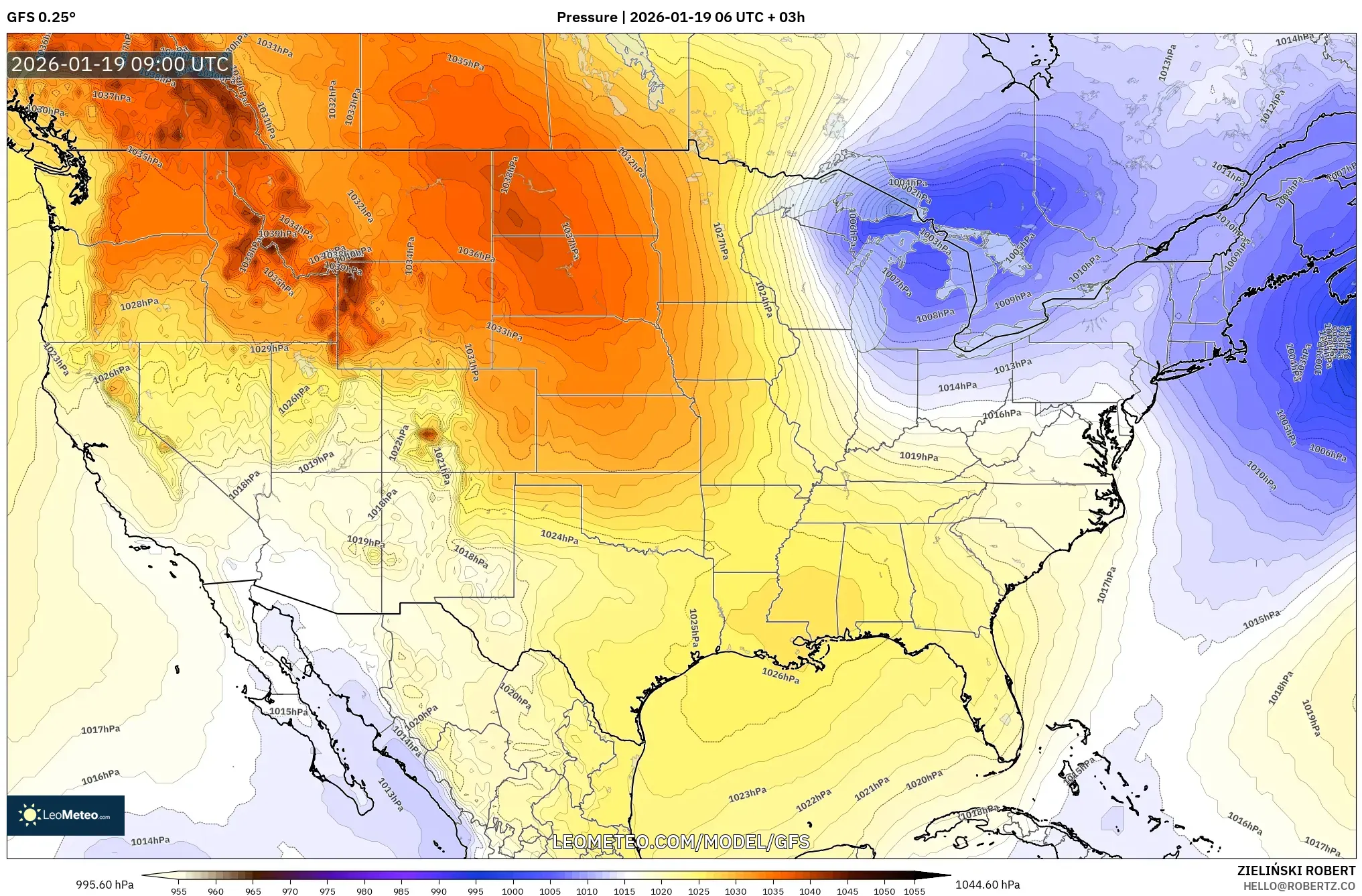 GFS model - United States, Pressure