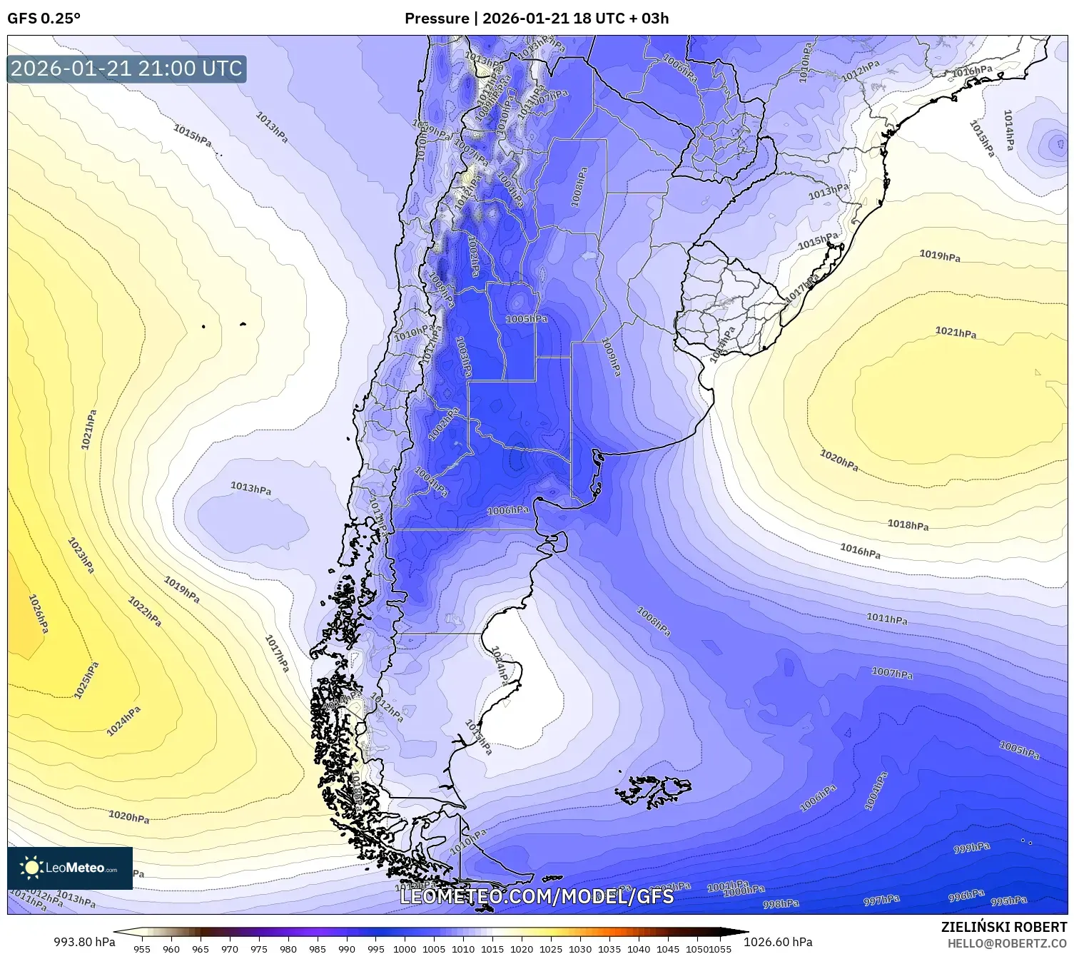 GFS model - Argentina, Pressure