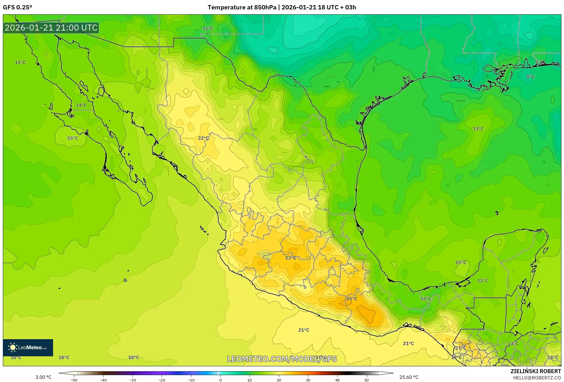 GFS model - Mexico, Temperature at 850hPa