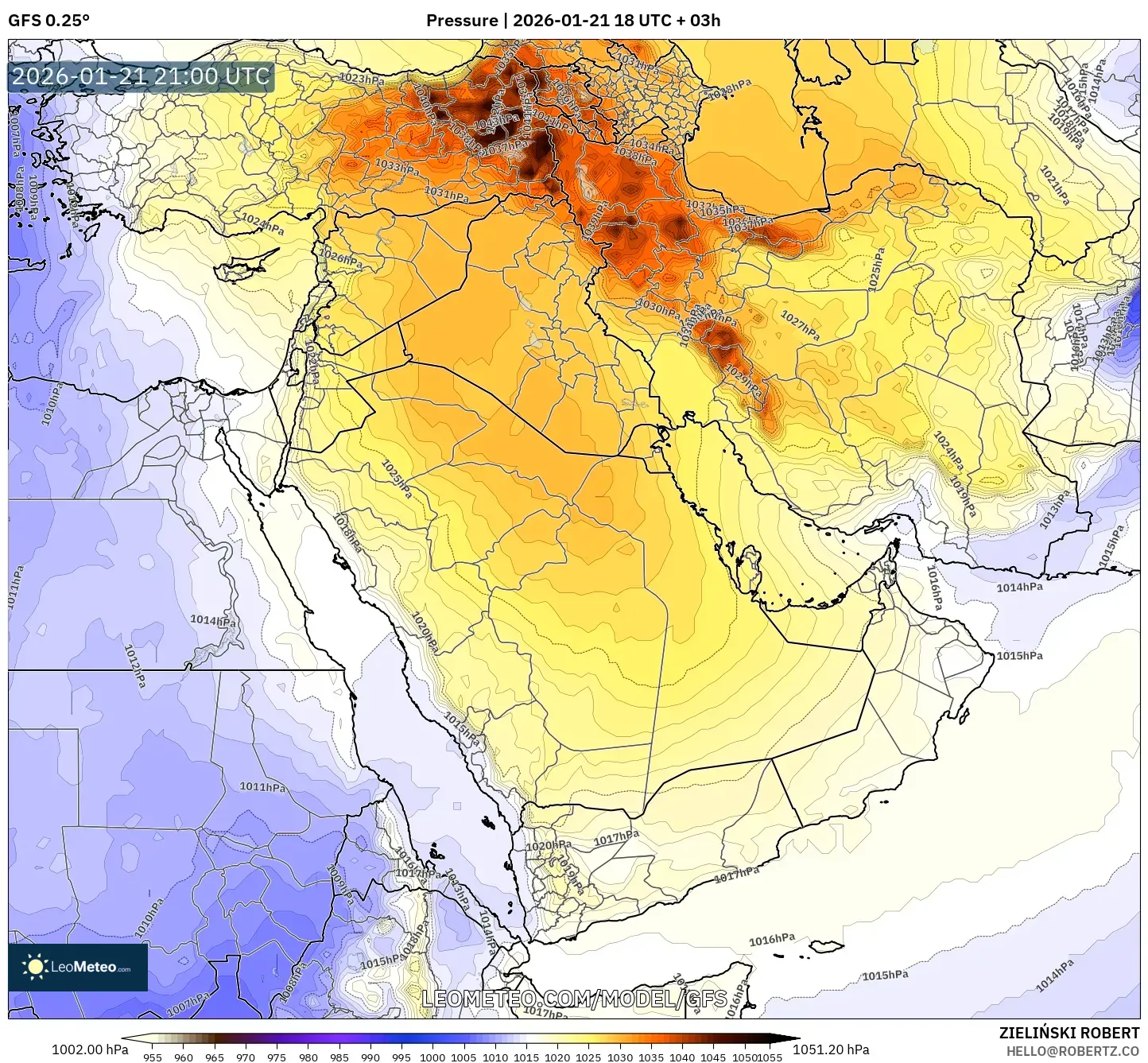 GFS model - Middle East, Pressure