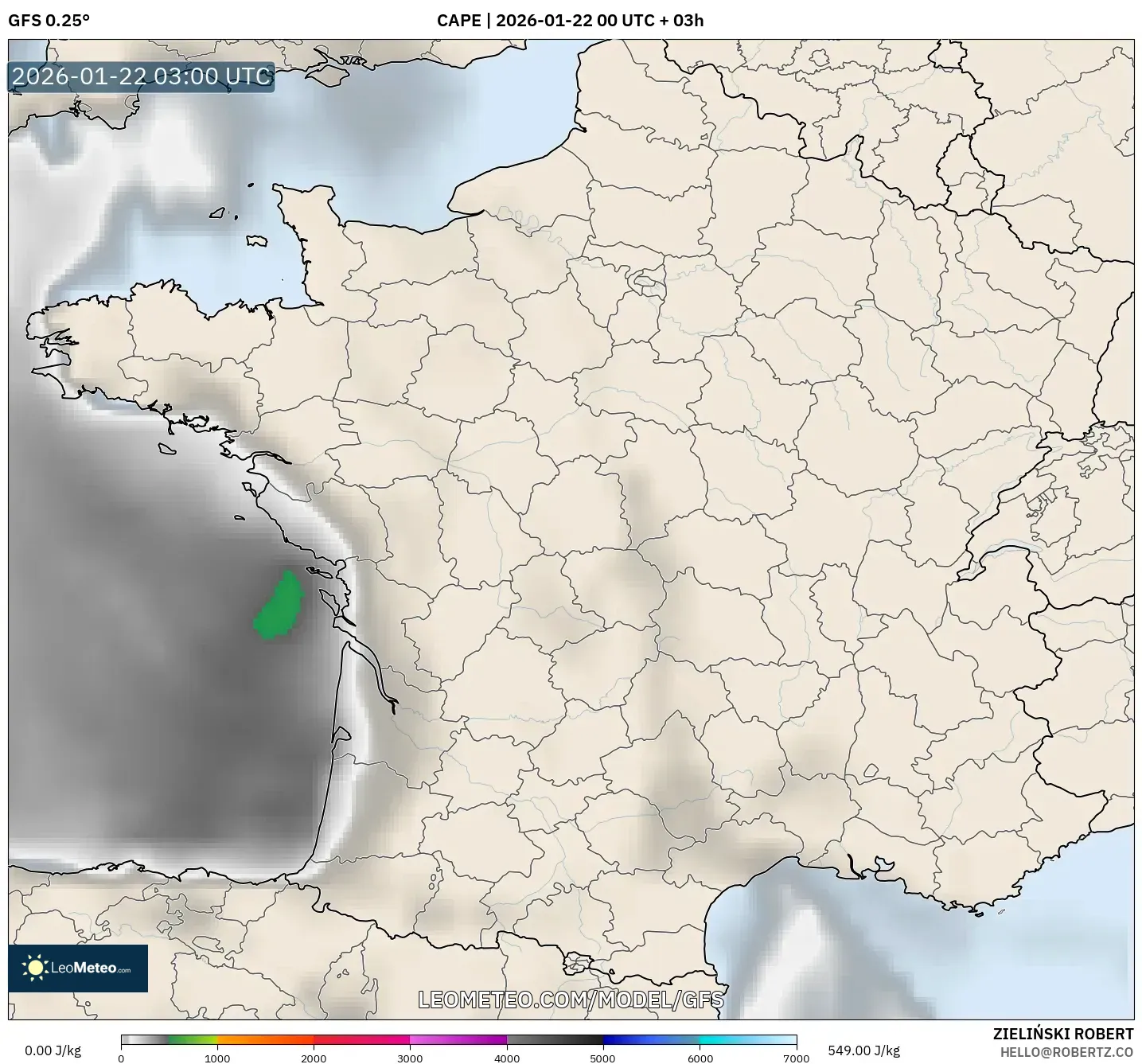 GFS model - France, CAPE