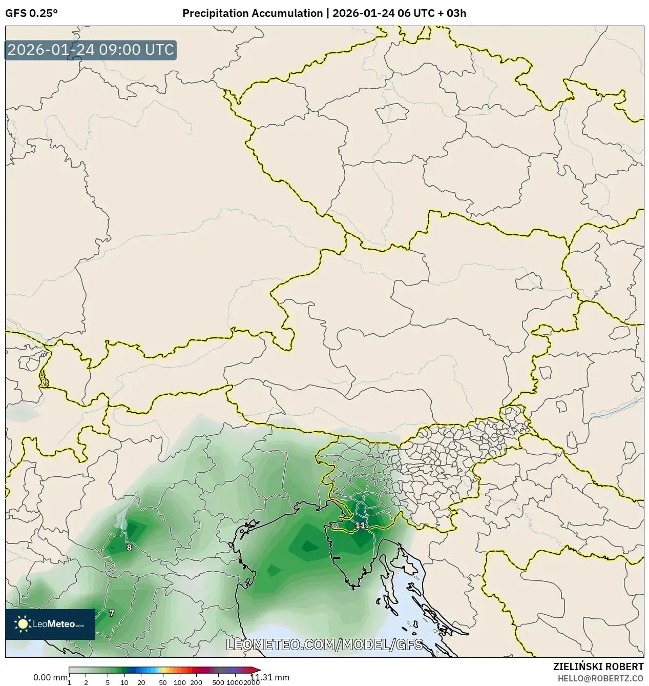GFS model - Austria, Precipitation Accumulation