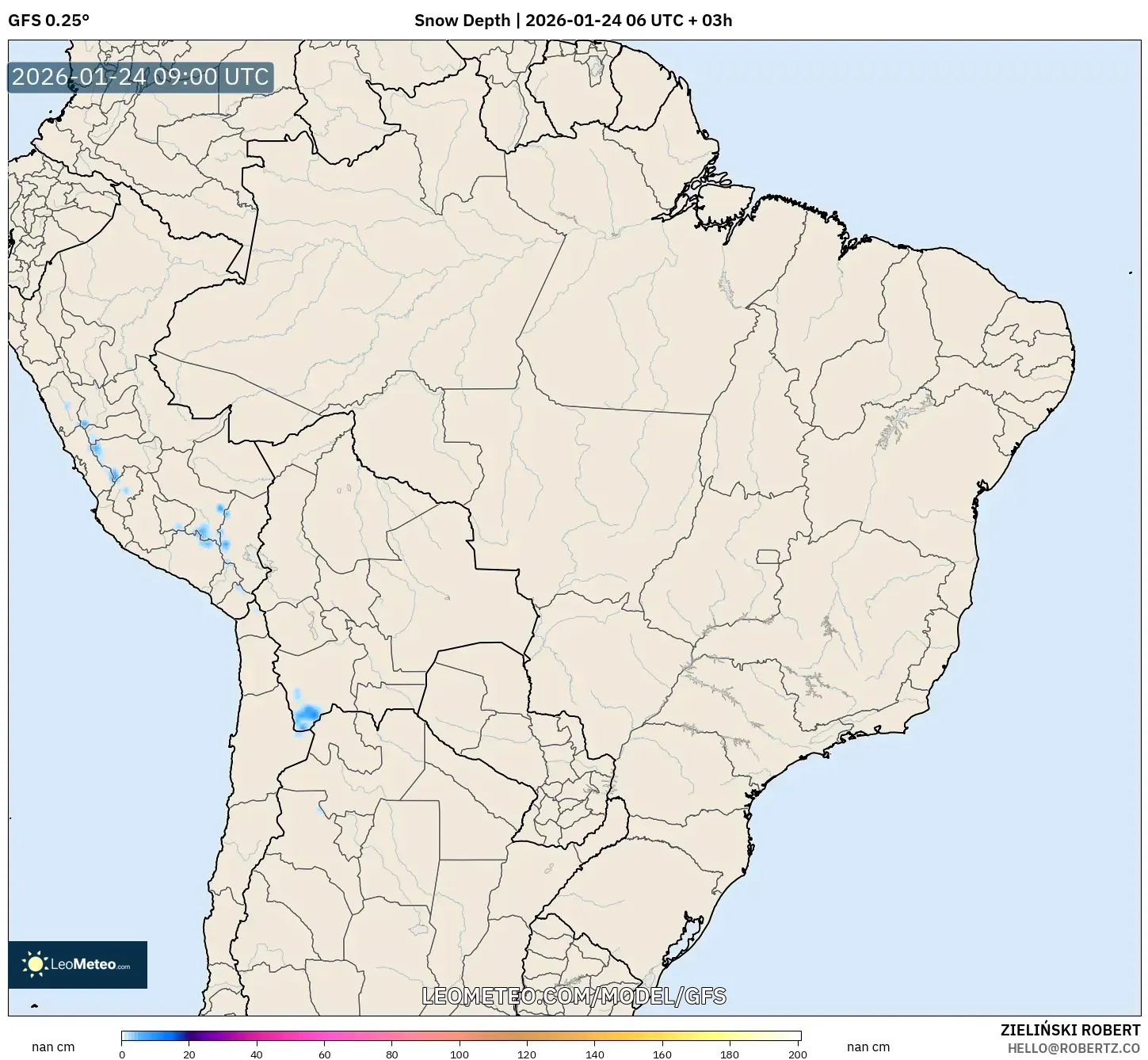 GFS model - Brazil, Snow Depth