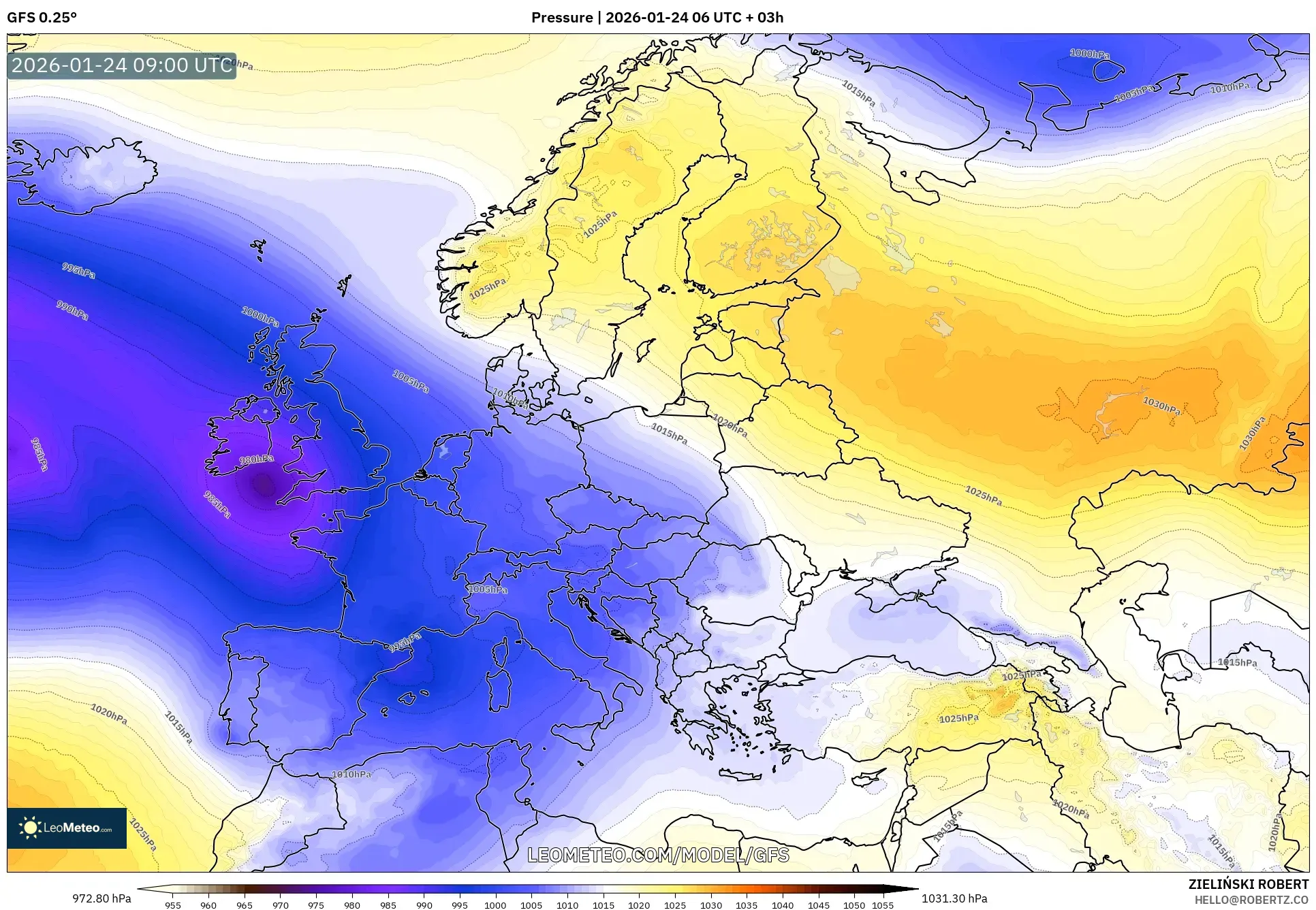 GFS model - Europe, Pressure