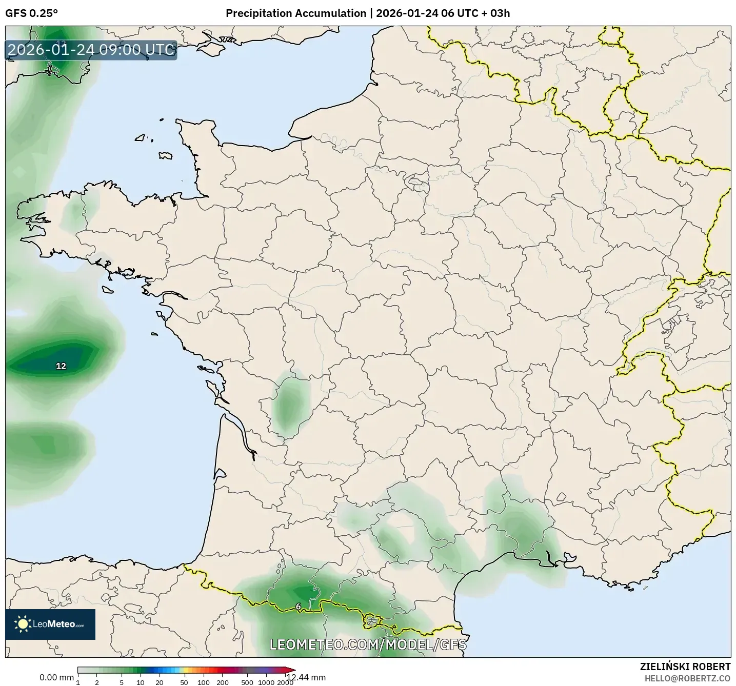 GFS model - France, Precipitation Accumulation