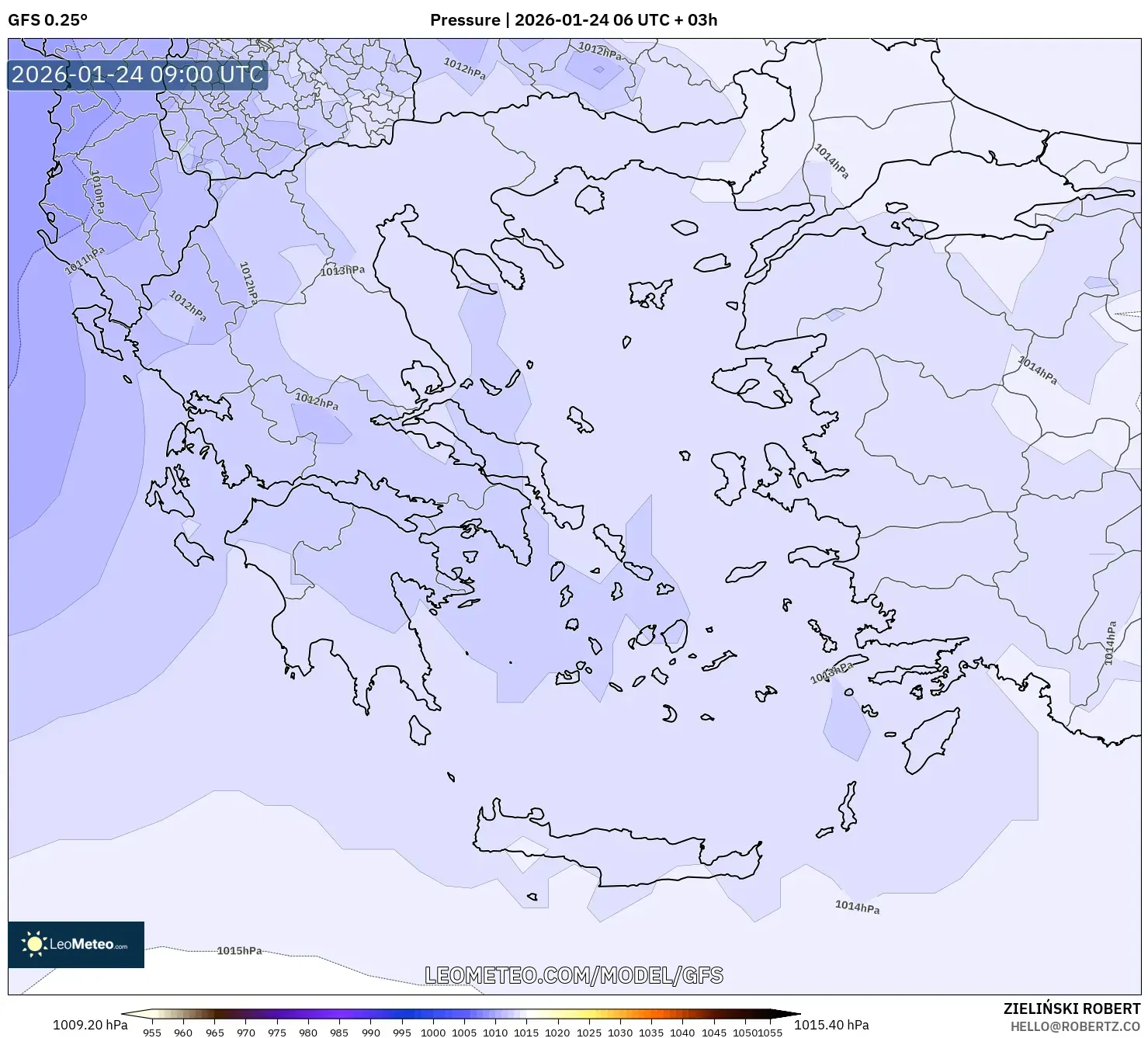 GFS model - Greece, Pressure