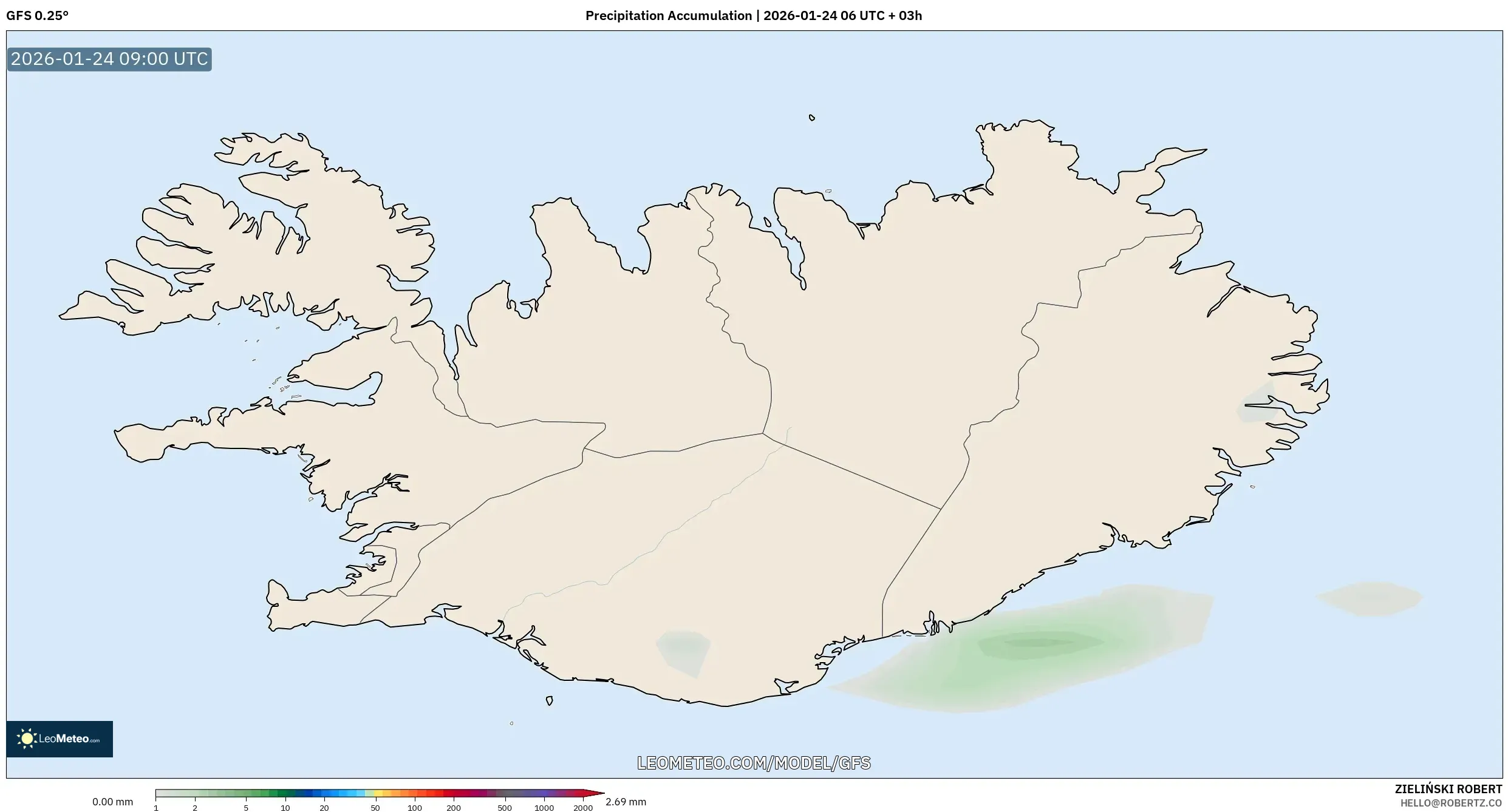 GFS model - Iceland, Precipitation Accumulation