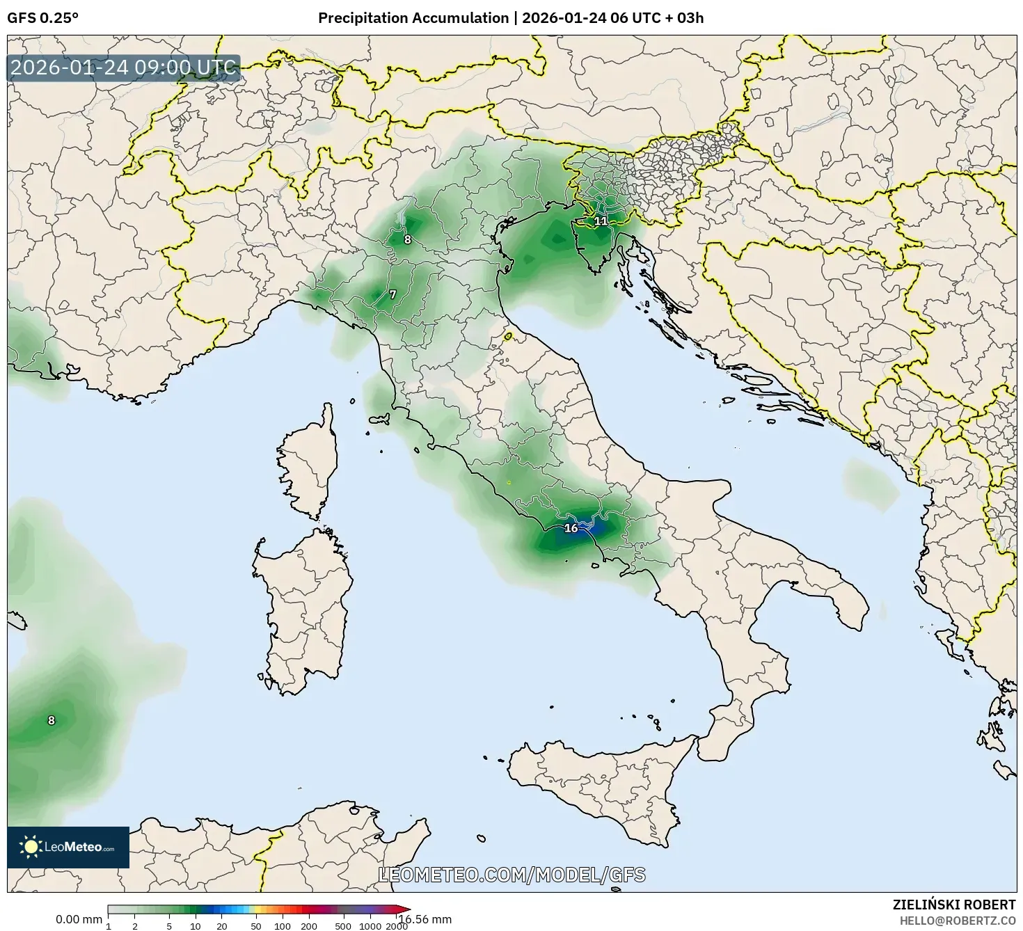 GFS model - Italy, Precipitation Accumulation