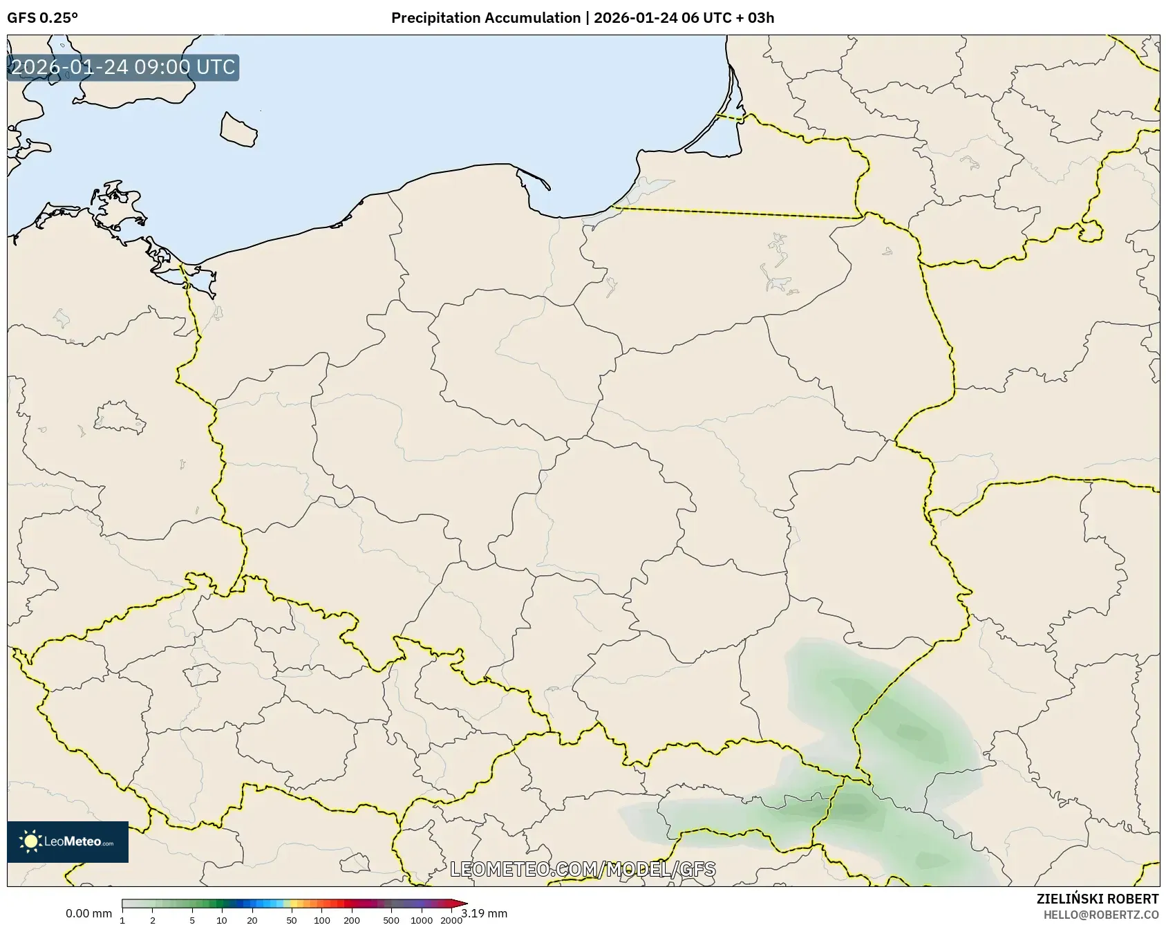 GFS model - Poland, Precipitation Accumulation